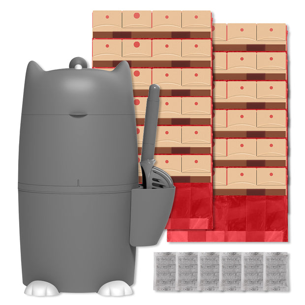 Kitty Twist'R Plus Pail(White/Gray)+12 Refill Bags+6 Charcoal